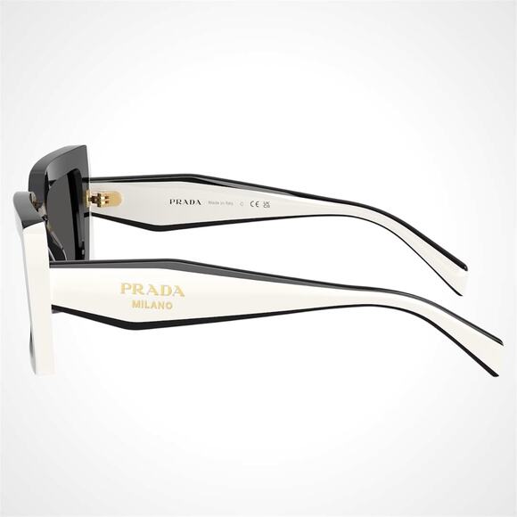 New PRADA Sunglasses Black White Talc Gold Symbole Logo Womens Rectangle